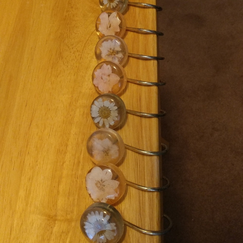 Shower Curtain Rings, Lucite & Real Flowers